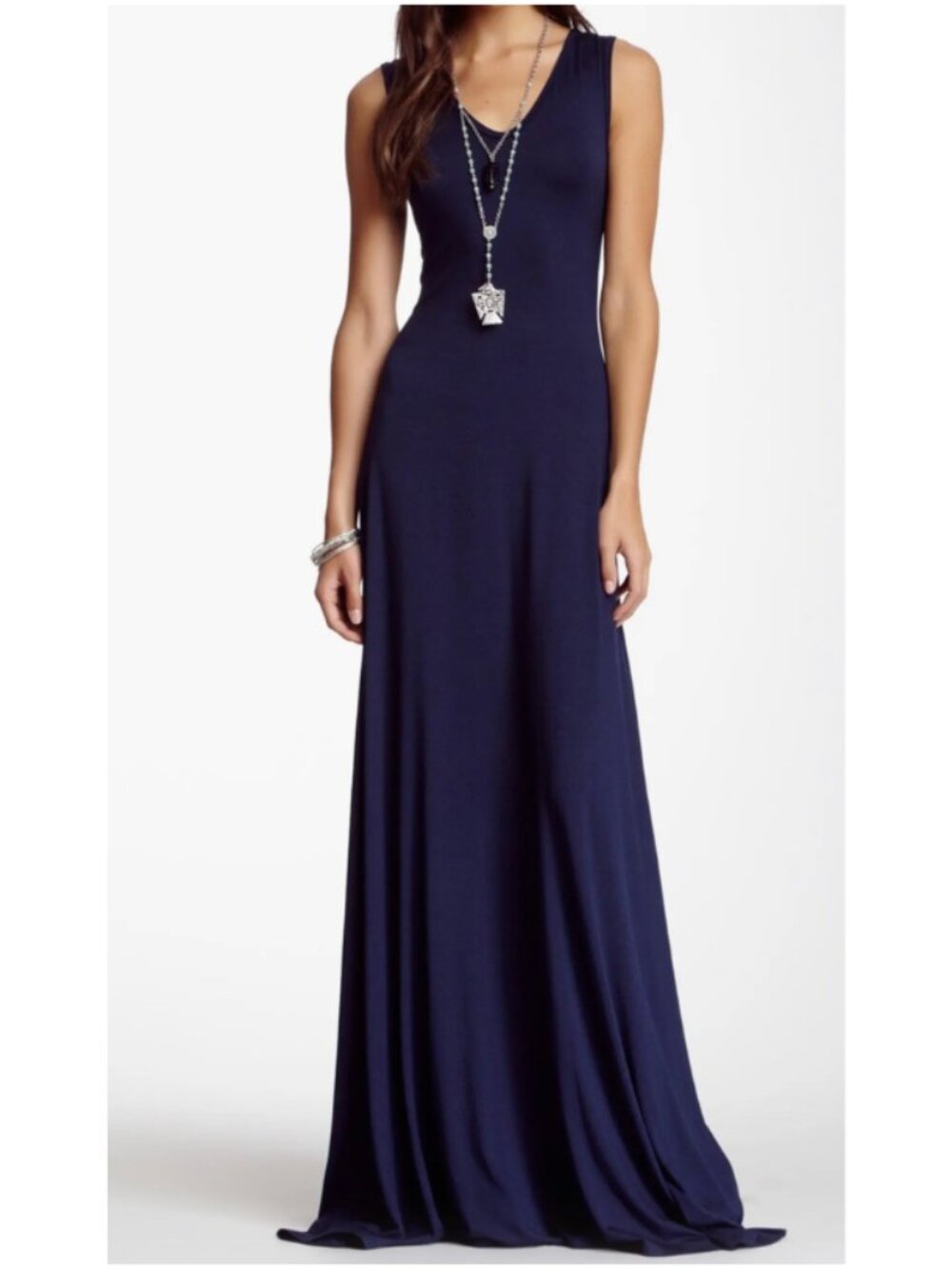 Go Couture V-Neck Sleeveless Maxi Dress Blue Medium Soft Jersey Tank